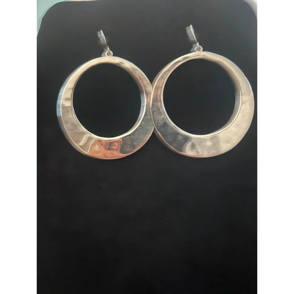 Vintage Lauren Ralph Lauren Silver Tone Crescent Hoop Earrings Signed RLL